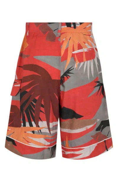 Palm Angels Tropical Print Shorts In Red Multi