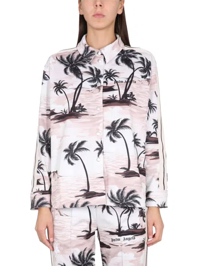 Palm Angels Tropical-print Long-sleeve Shirt In Neutral