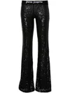 Palm Angels Sequined Logo Flared Trousers In Black