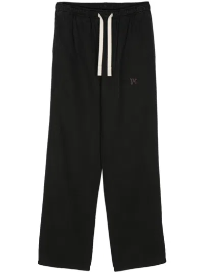 Palm Angels Monogram-embroidered Straight-leg Trousers In Black