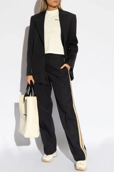 Palm Angels Trousers With Side Stripes In Navy Blue