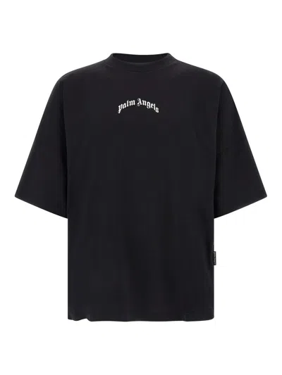 Palm Angels "back Curved Logo Oversized" Short Sleeves T-shirt Clothing In Black