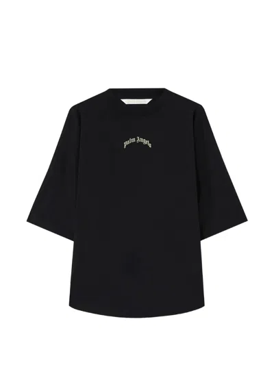 Palm Angels Curved-logo Crew-neck T-shirt In Black
