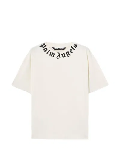 Palm Angels Black Neck Logo Regular Cotton T-shirt In White