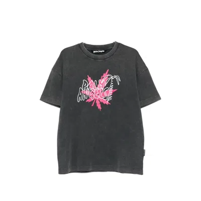 Palm Angels Logo-print Faded-effect T-shirt In Gray