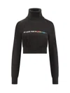 Palm Angels All Roads Text Detail Cropped Turtleneck In Black White