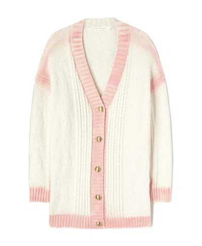 Palm Angels Two-tone Knitted Cardigan In White