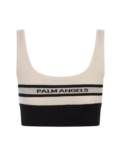 Palm Angels Two-tone Wool Crop Top With Logo In White