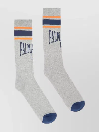 Palm Angels University Intarsia Knit-logo Socks In Grey