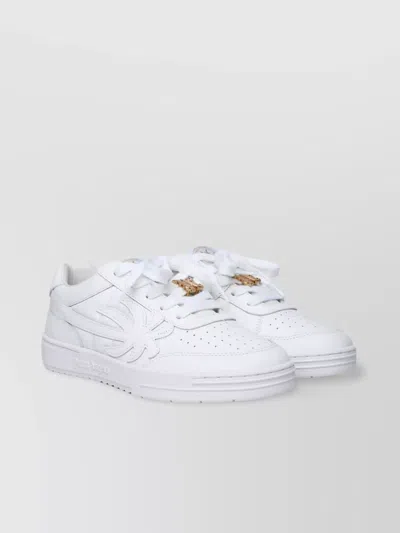 Palm Angels University Leather Sneakers Metallic Accents In White