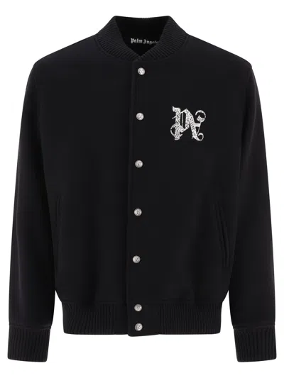 Palm Angels Monogram-embroidered Bomber Jacket In Black