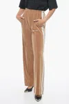 Palm Angels Velour Straight Fit Track Pants With Contrasting Bands In Beige
