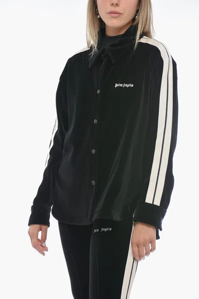 Palm Angels Logo-embroidered Velvet Track Shirt In 1003