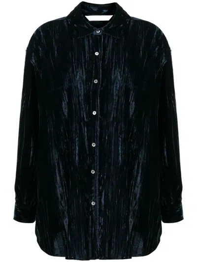 Palm Angels Velvet Crinkled Shirt In Blau