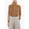 Palm Angels Velvet Sweatshirt With Zip Closure In Brown