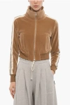 Palm Angels Velvet Sweatshirt With Zip Closure