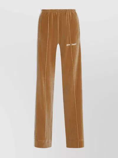 Palm Angels Velvet Trousers With Contrasting Color Stripe In Beige