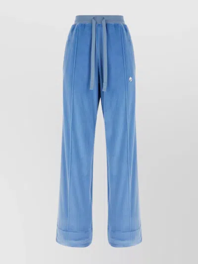 Palm Angels Velvet Trousers With Side Pockets And Wide-leg Design In Blue