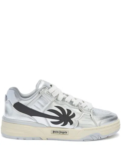 Palm Angels Men's Venice Mirror Leather Low-top Sneakers In Silver