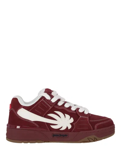 Palm Angels Venice Sneakers Suede Burgundy White In Brown