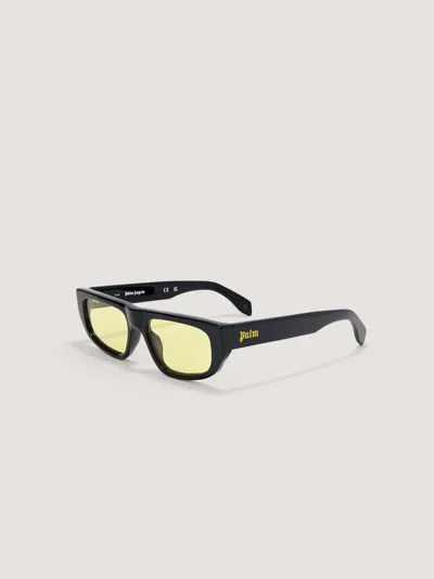 Palm Angels Ventura Yellow Lens Sunglasses In Shiny Black