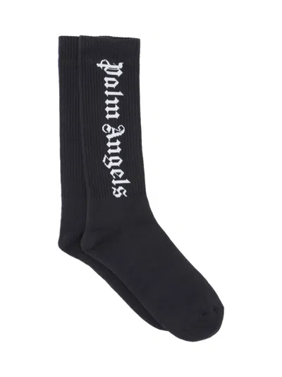 Palm Angels Black Vertical Logo Cotton-blend Socks In Multi