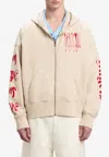 Palm Angels Gothic Logo-print Zipped Hoodie In Beige