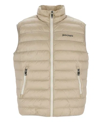 Palm Angels Logo Detailed Quilted Vest In Beige