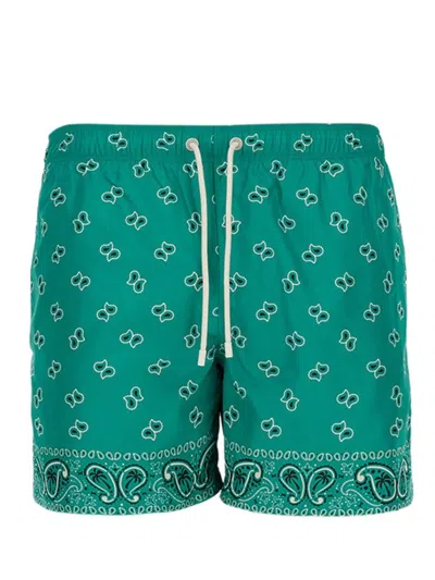 Palm Angels Vibrant Patterned Swimsuit With Adjustable Drawstring Waistband In Green