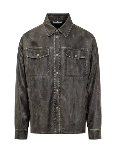 Palm Angels Vintage Effect Overshirt In Gray