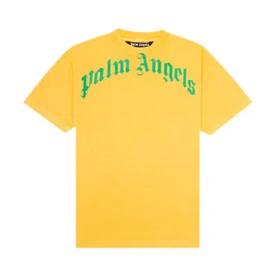 Pre-owned Palm Angels Vintage Wash Curved Logo Tee 'yellow/green'