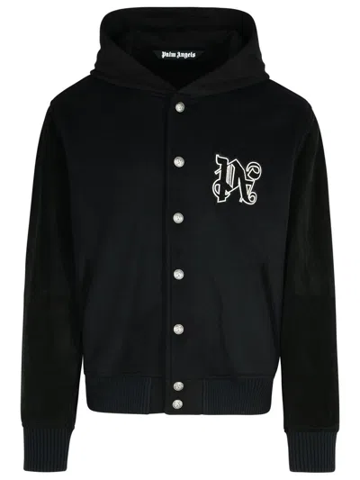Palm Angels Virgin Wool Blend Bomber Jacket In Black