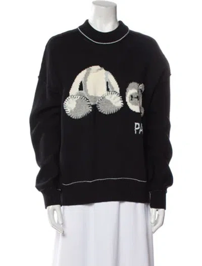 Pre-owned Palm Angels Virgin Wool Graphic Print Sweater In Black