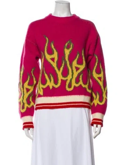 Pre-owned Palm Angels Virgin Wool Graphic Print Sweater In Pink