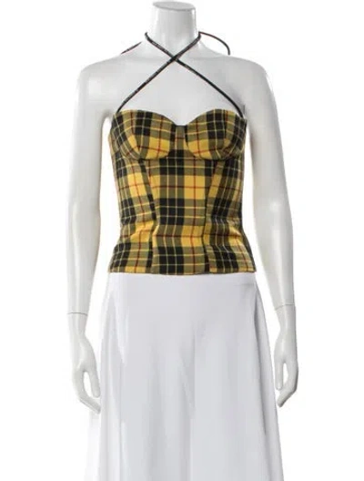 Pre-owned Palm Angels Virgin Wool Plaid Print Crop Top In Multi