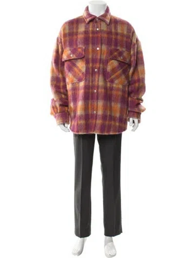 Pre-owned Palm Angels Virgin Wool Plaid Print Parka In Pink