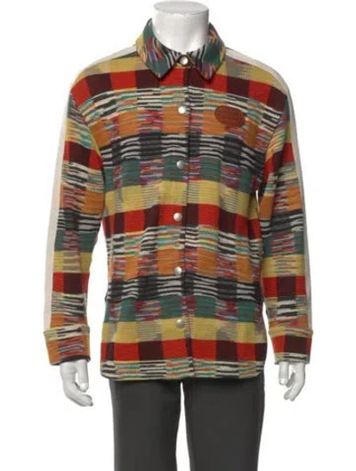 Pre-owned Palm Angels Virgin Wool Plaid Print Polo Sweater In Multi
