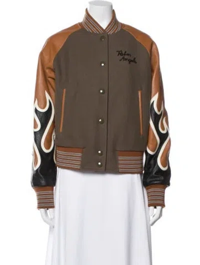 Pre-owned Palm Angels Virgin Wool Printed Bomber Jacket In Brown
