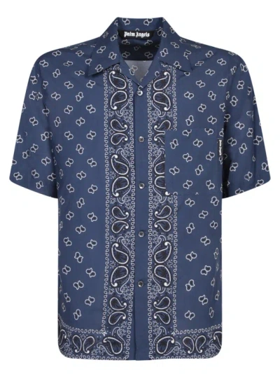 Palm Angels Bandana Print Viscose Shirt In Blue