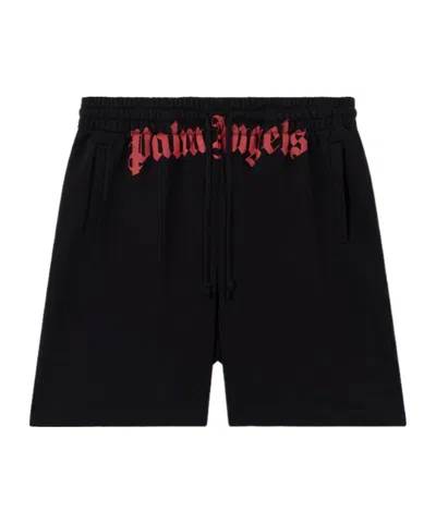 Palm Angels Men's Waist Logo Cotton Sweat Shorts In Black