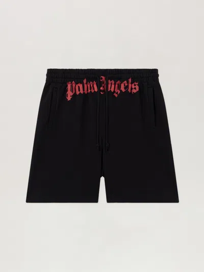 Palm Angels Men's Waist Logo Cotton Sweat Shorts In Black