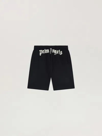 Palm Angels Waist Logo Sweatshorts In Black - Off White