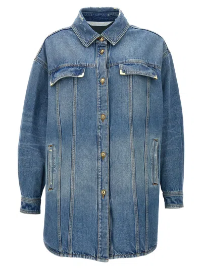 Palm Angels Washed Cotton Denim Jacket In Blue