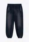 Palm Angels Washed Cotton Wide Trousers For Men In Black
