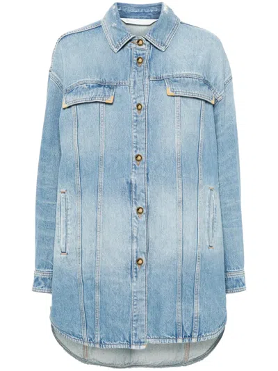 Palm Angels Distressed Logo Jacket Featuring Pockets In Blue