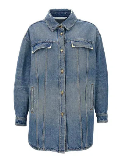 Palm Angels Distressed Logo Jacket Featuring Pockets In Blue