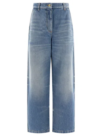 Palm Angels "washed Logo" Jeans In Blue