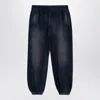 Palm Angels Black Washed Cotton Wide Trousers In Black