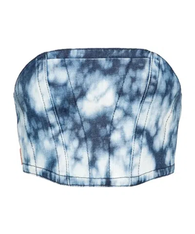 Palm Angels Washed-denim Cropped Corset In Blue