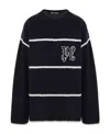 Palm Angels Navy And White Knit Sweater With Paint Monogram Stripes In Black